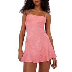 NEW For Love and Lemons Gabrielle Mini Slip Dress‎ Pink Floral Satin Medium Y2K